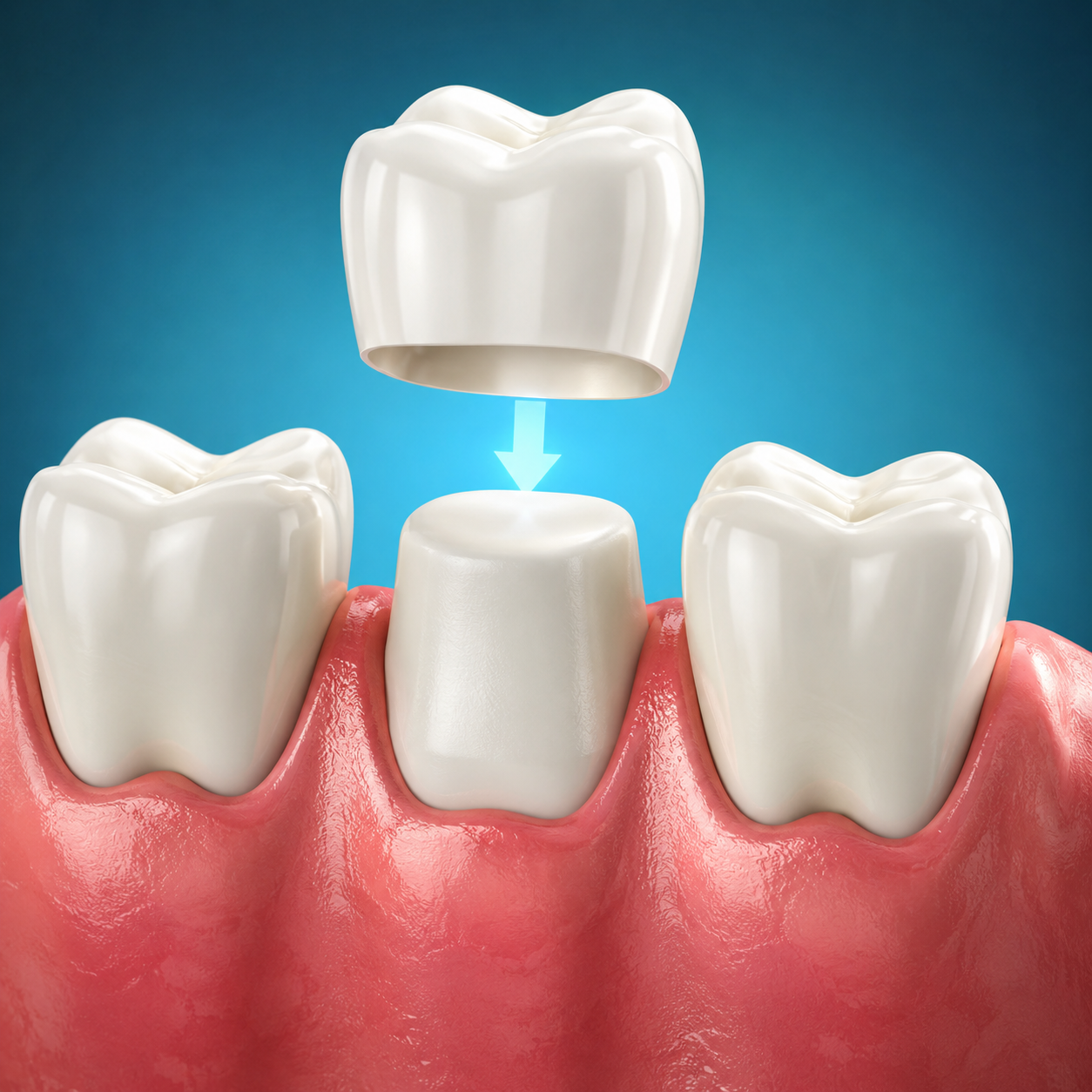 Illustration of a dental crown fitting over a tooth